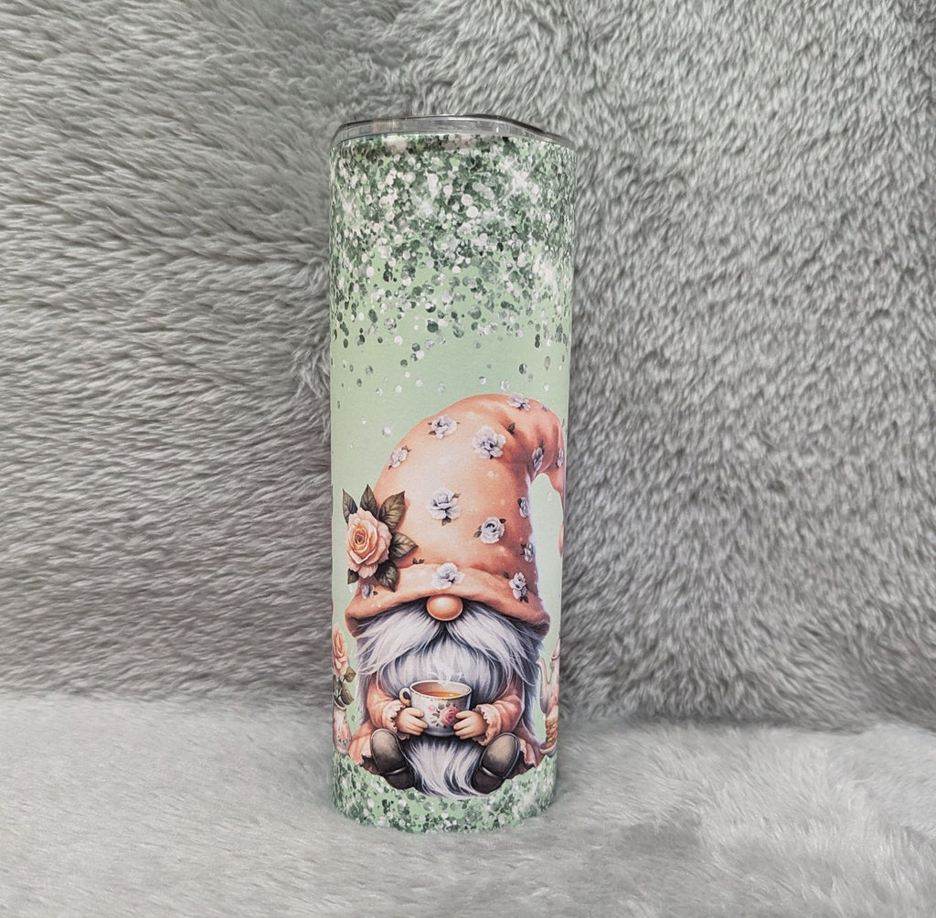 Tea Time Picnic Gnomes Tumbler 20oz With Reusable Straw, Can Be Personalized