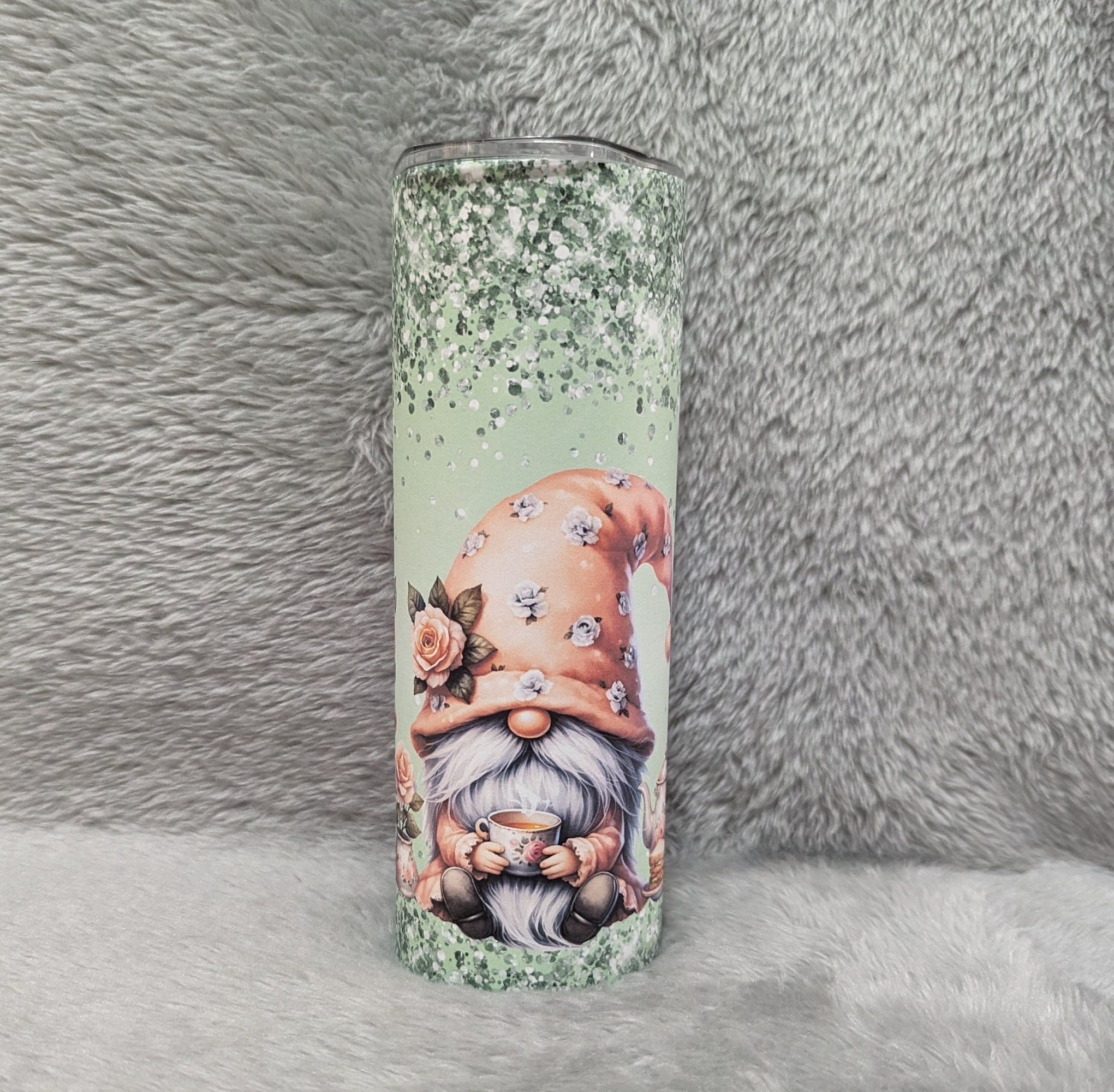 Tea Time Picnic Gnomes Tumbler 20oz With Reusable Straw, Can Be Personalized