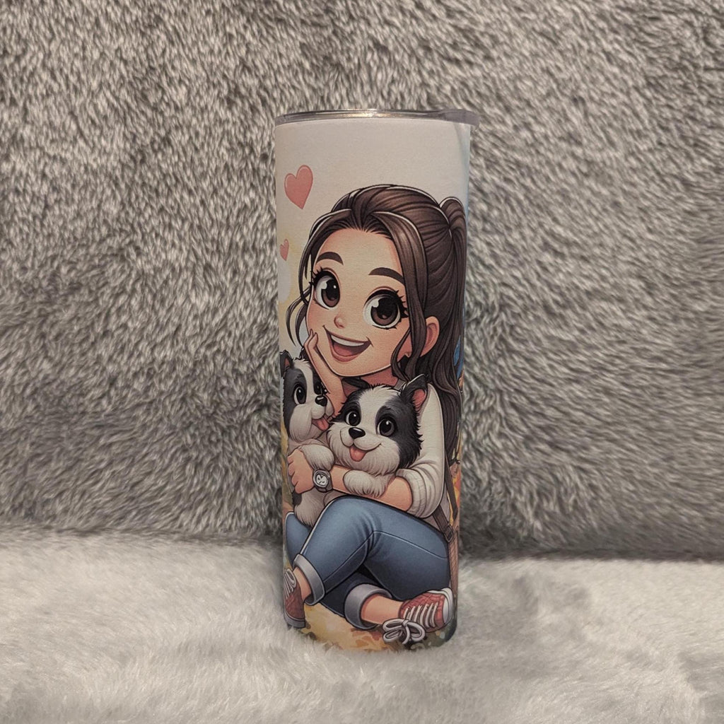 Adorable Girl with Puppies Tumbler 20oz With Reusable Straw, Can Be Personalized