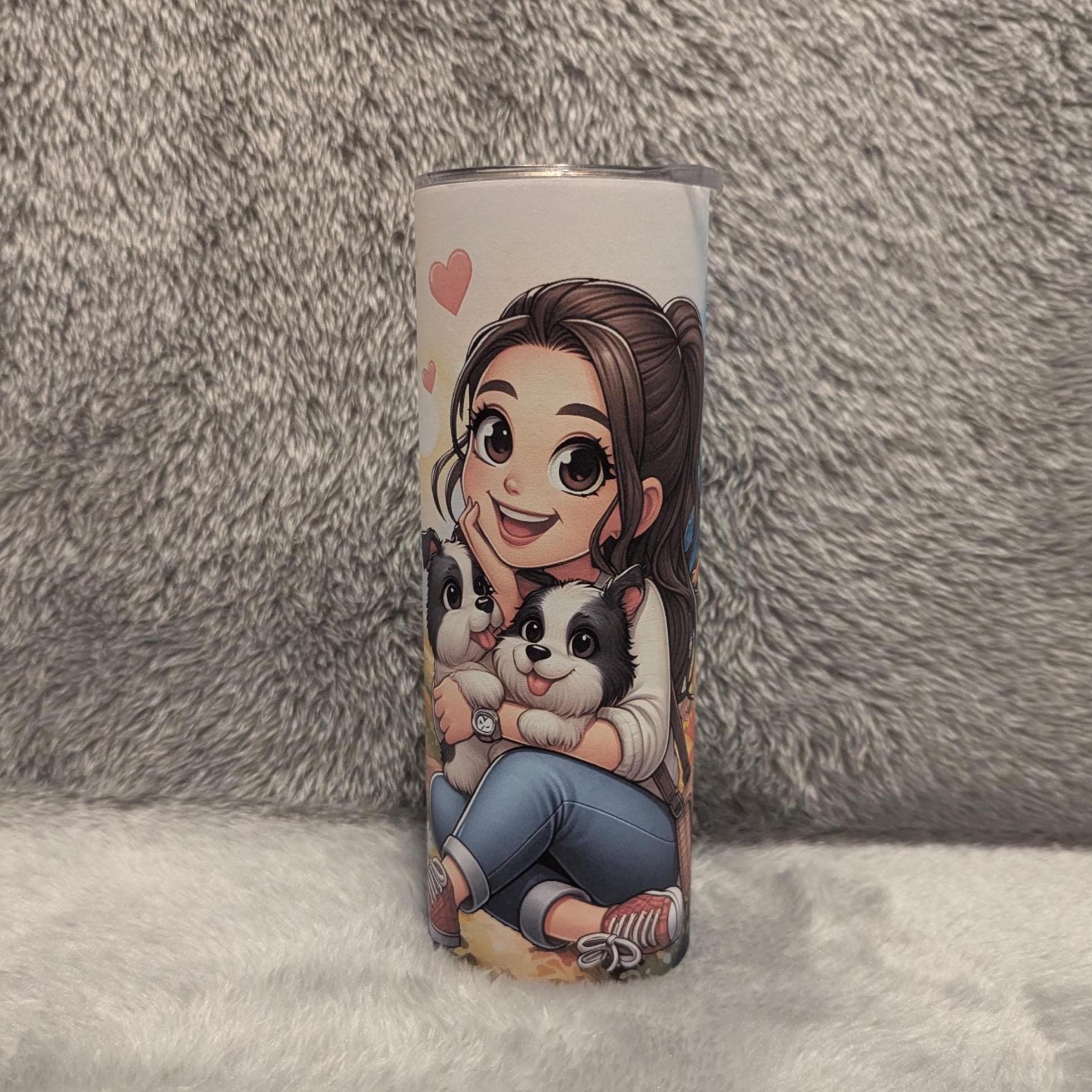Adorable Girl with Puppies Tumbler 20oz With Reusable Straw, Can Be Personalized