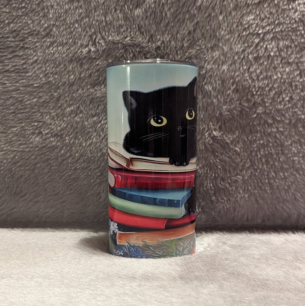 Black Kitten Tumbler 15oz With Reusable Straw, Can Be Personalized