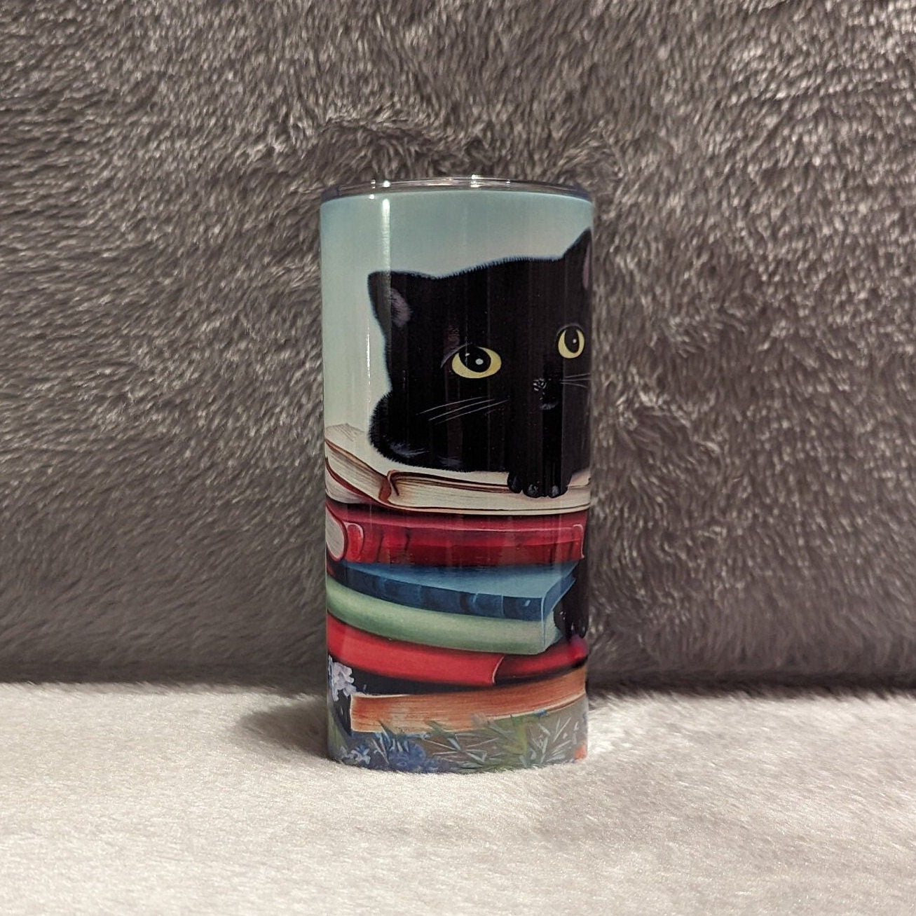 Black Kitten Tumbler 15oz With Reusable Straw, Can Be Personalized