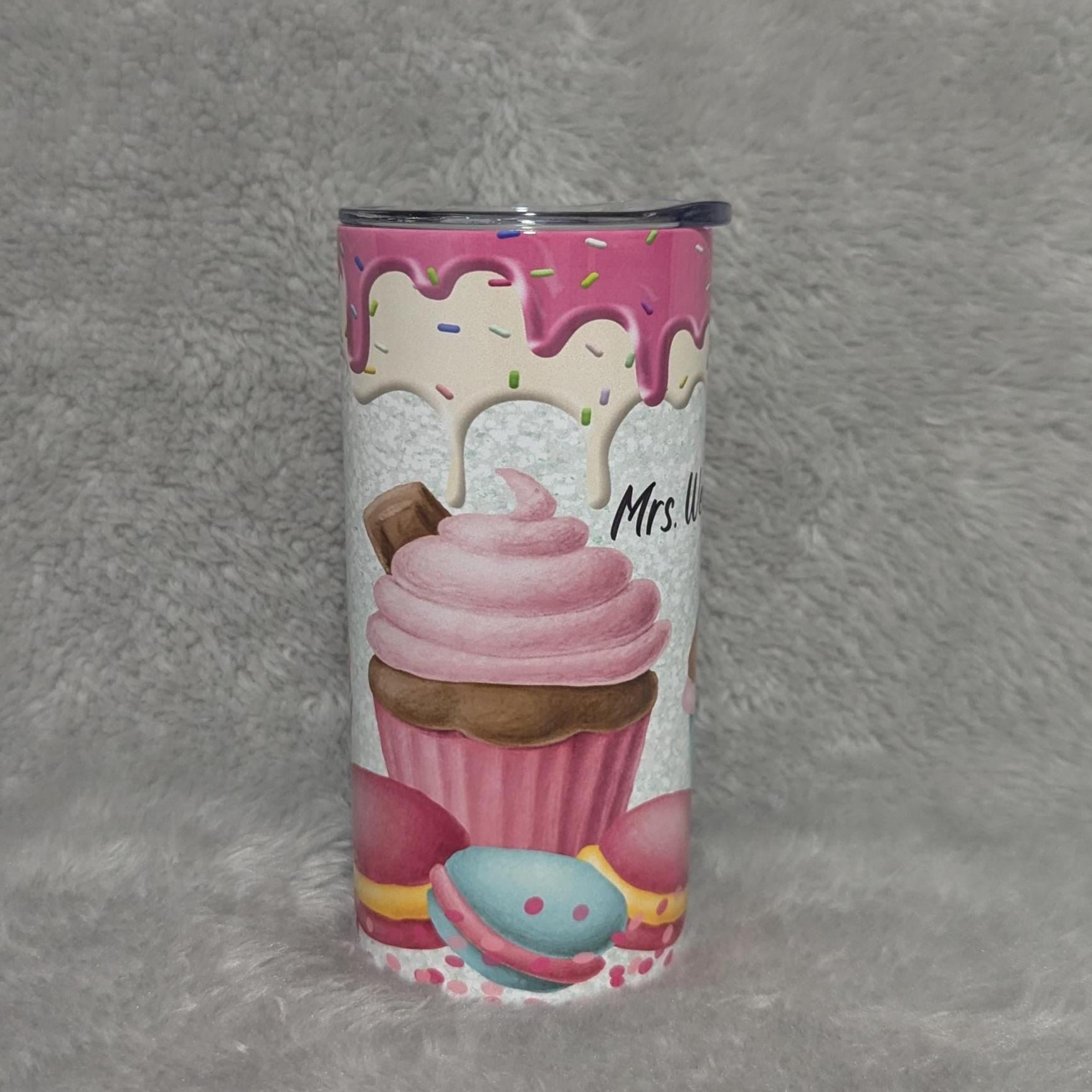 Kids Fun Cupcake Tumbler 15oz With Reusable Straw, Can Be Personalized