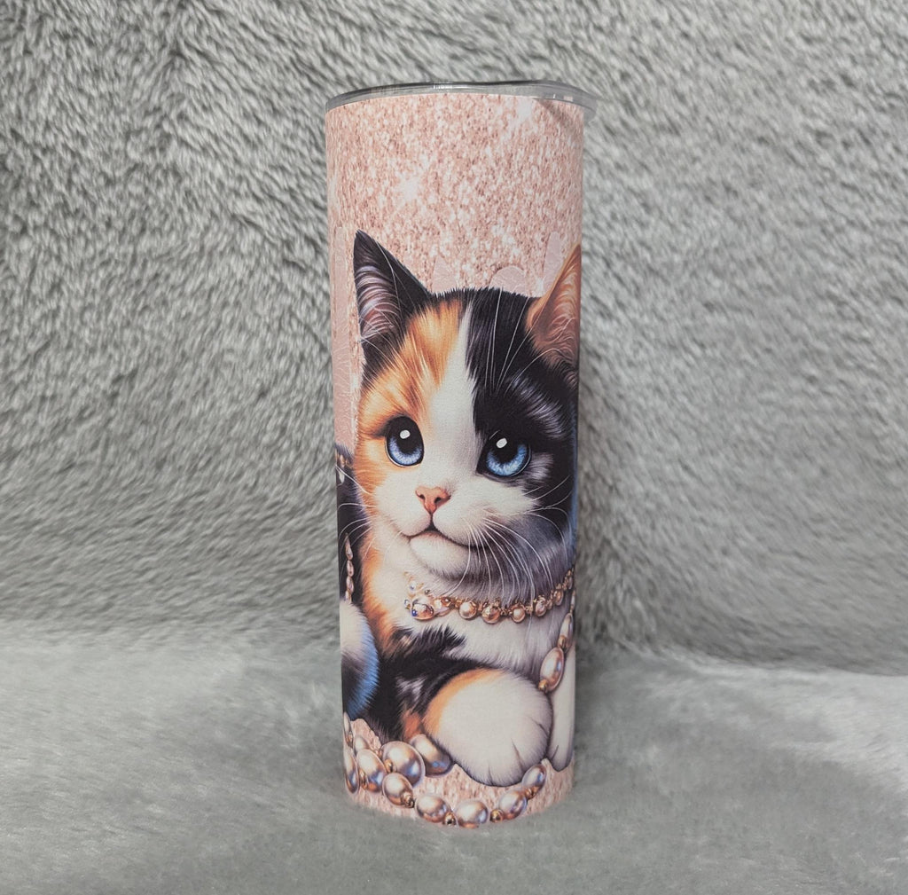 Kitten/Cat Tumbler 20oz With Reusable Straw, Can Be Personalized