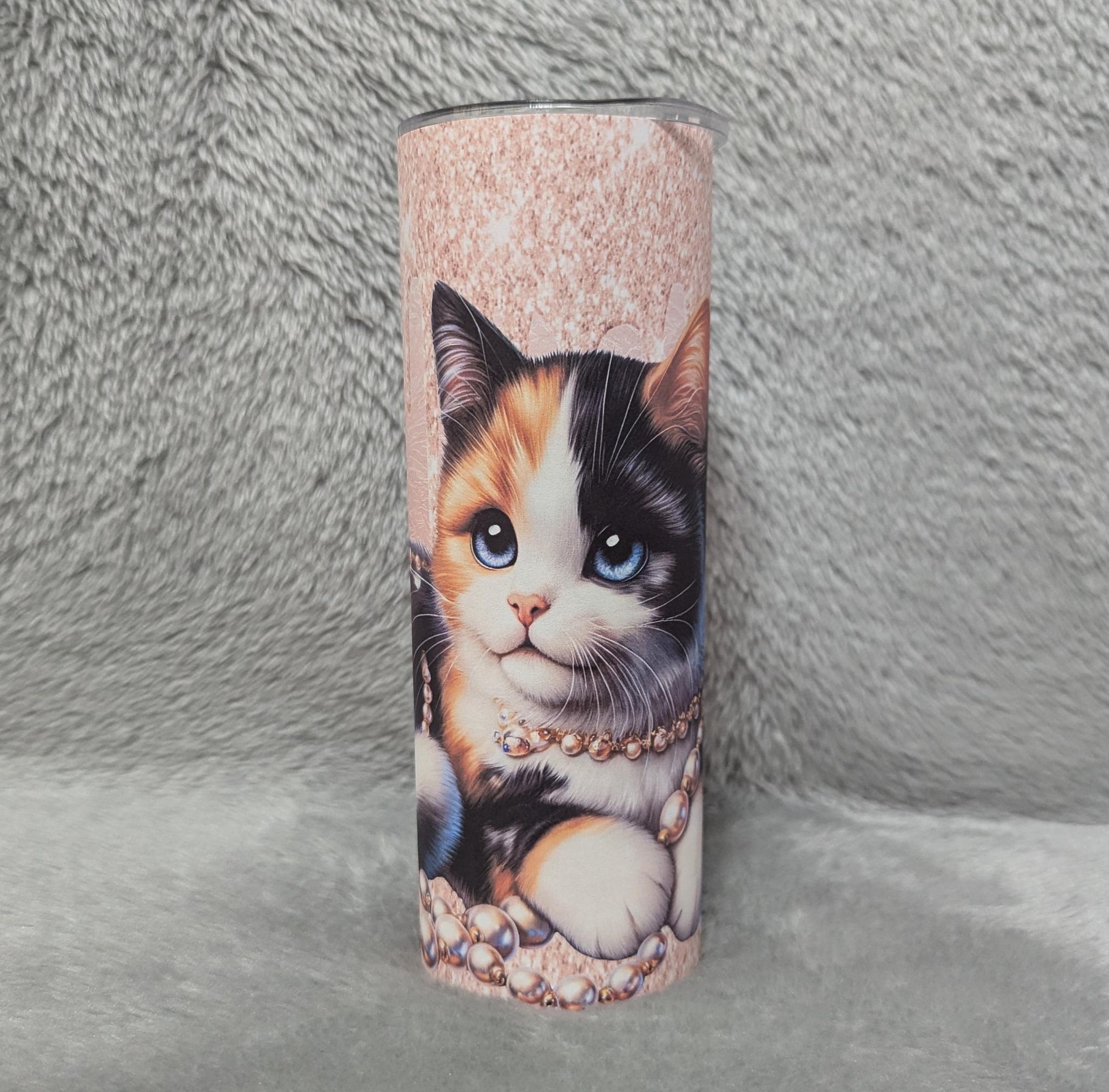 Kitten/Cat Tumbler 20oz With Reusable Straw, Can Be Personalized