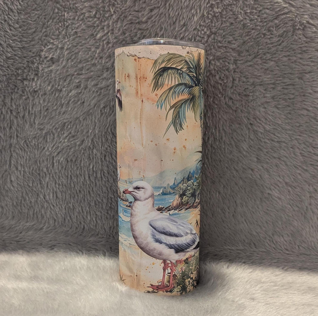 Seagull Beach Tumbler 20oz With Reusable Straw, Can Be Personalized