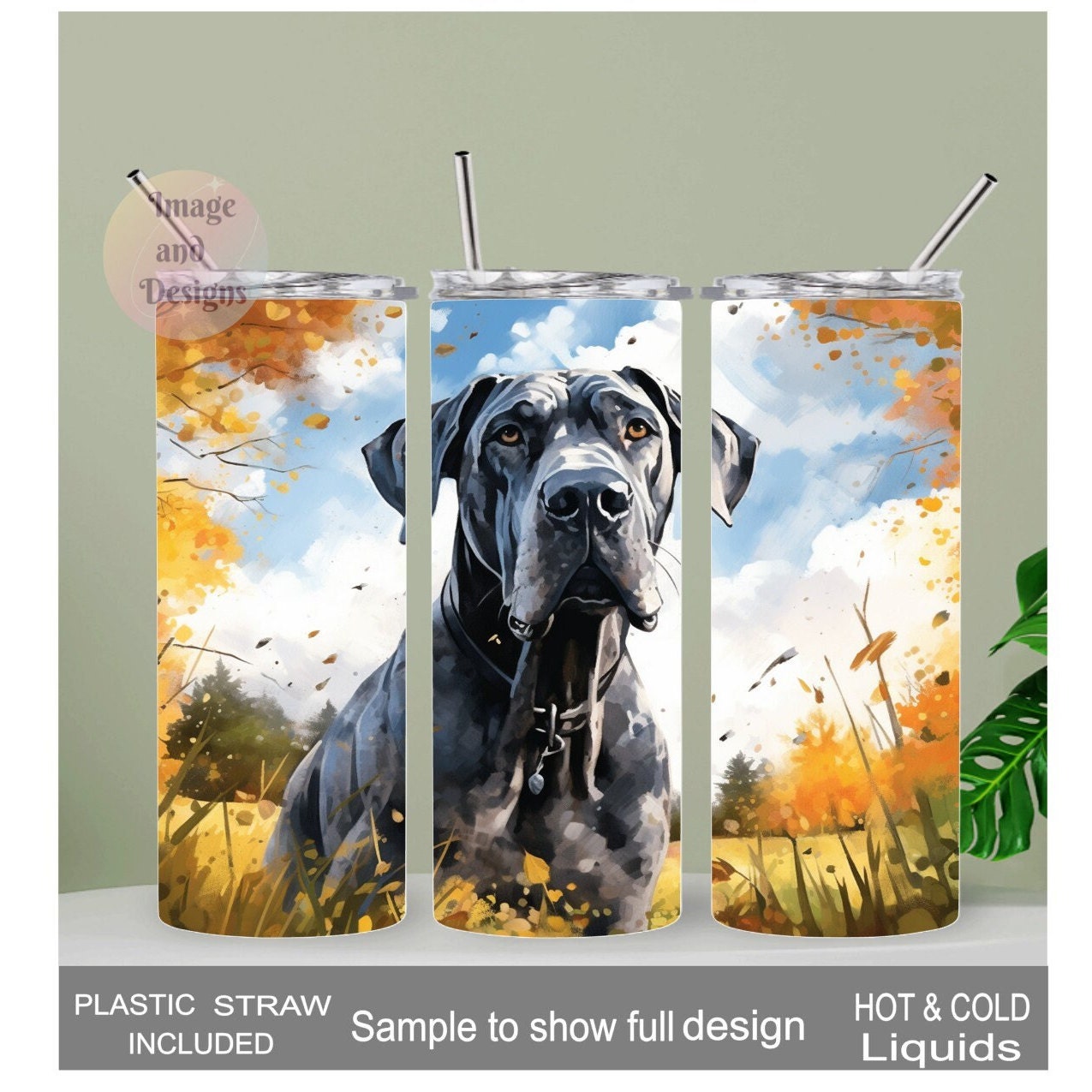 Great Dane Tumbler  20oz With Reusable Straw, Can Be Personalized