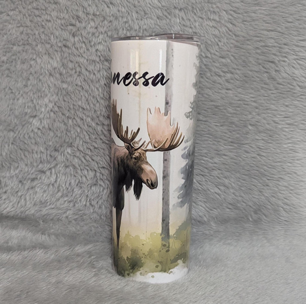 Moose Tumbler With Water Color Design 20oz With Reusable Straw, Can Be Personalized