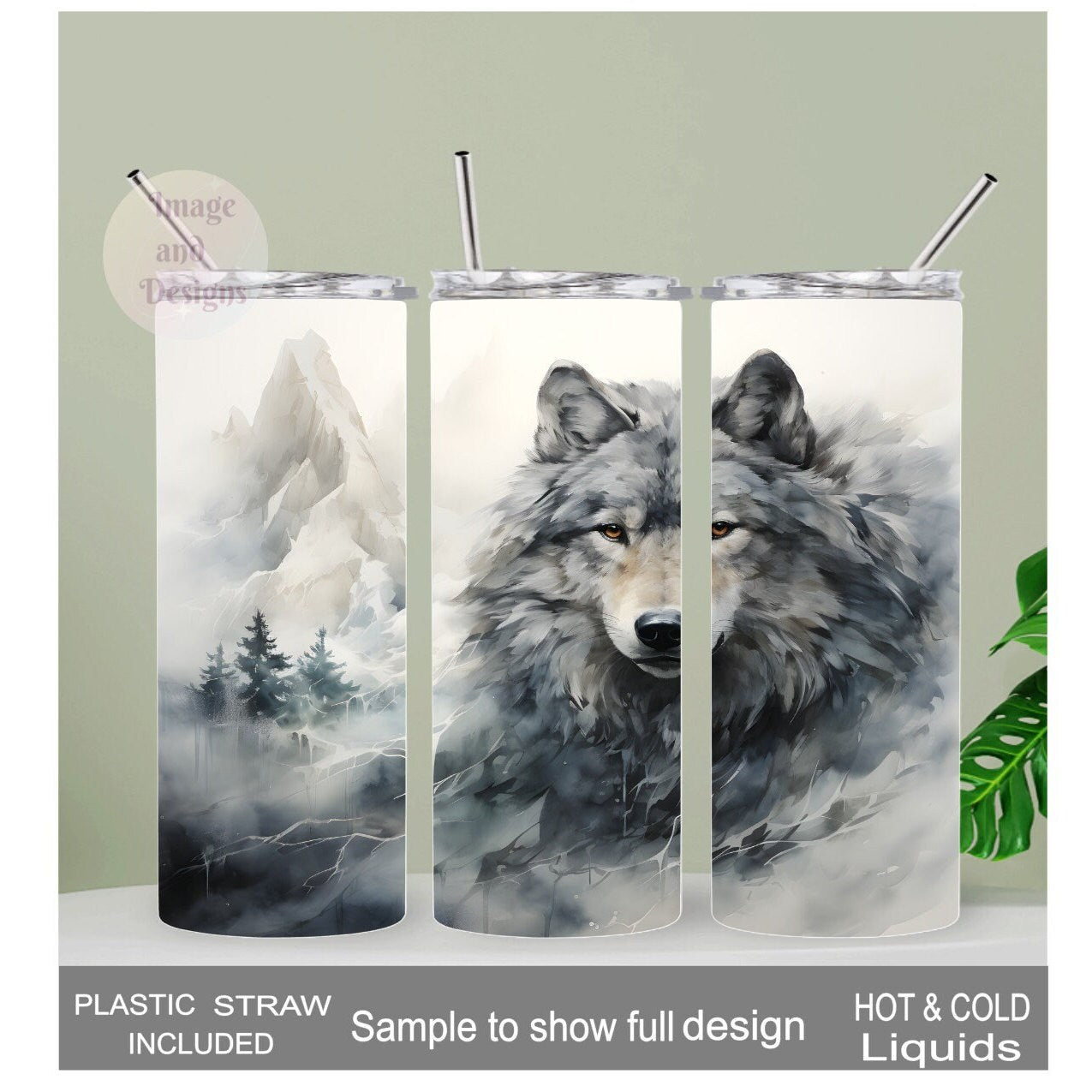 Elegant Gray Wolf Tumbler 20oz With Reusable Straw, Can Be Personalized