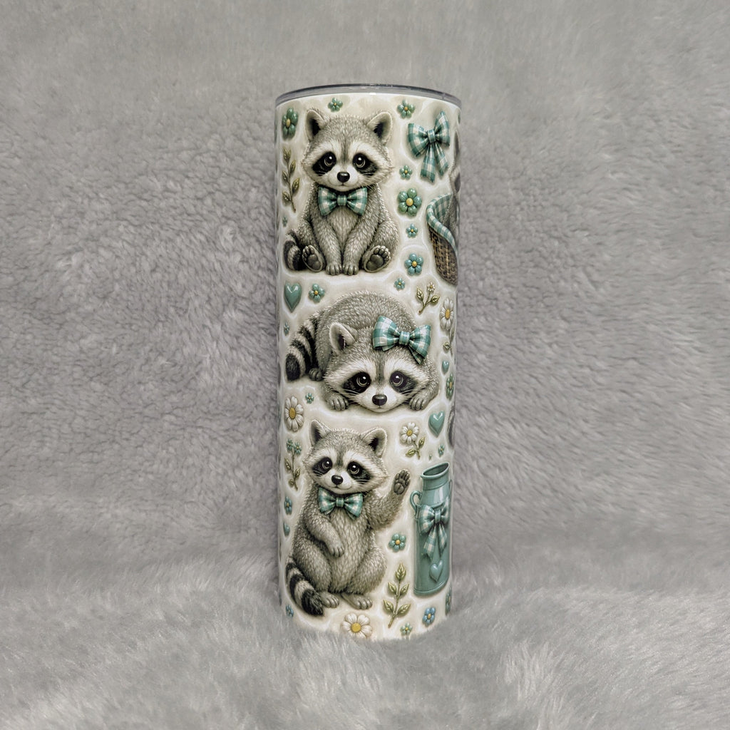 3D Design Raccoon Tumbler 20oz With Reusable Straw