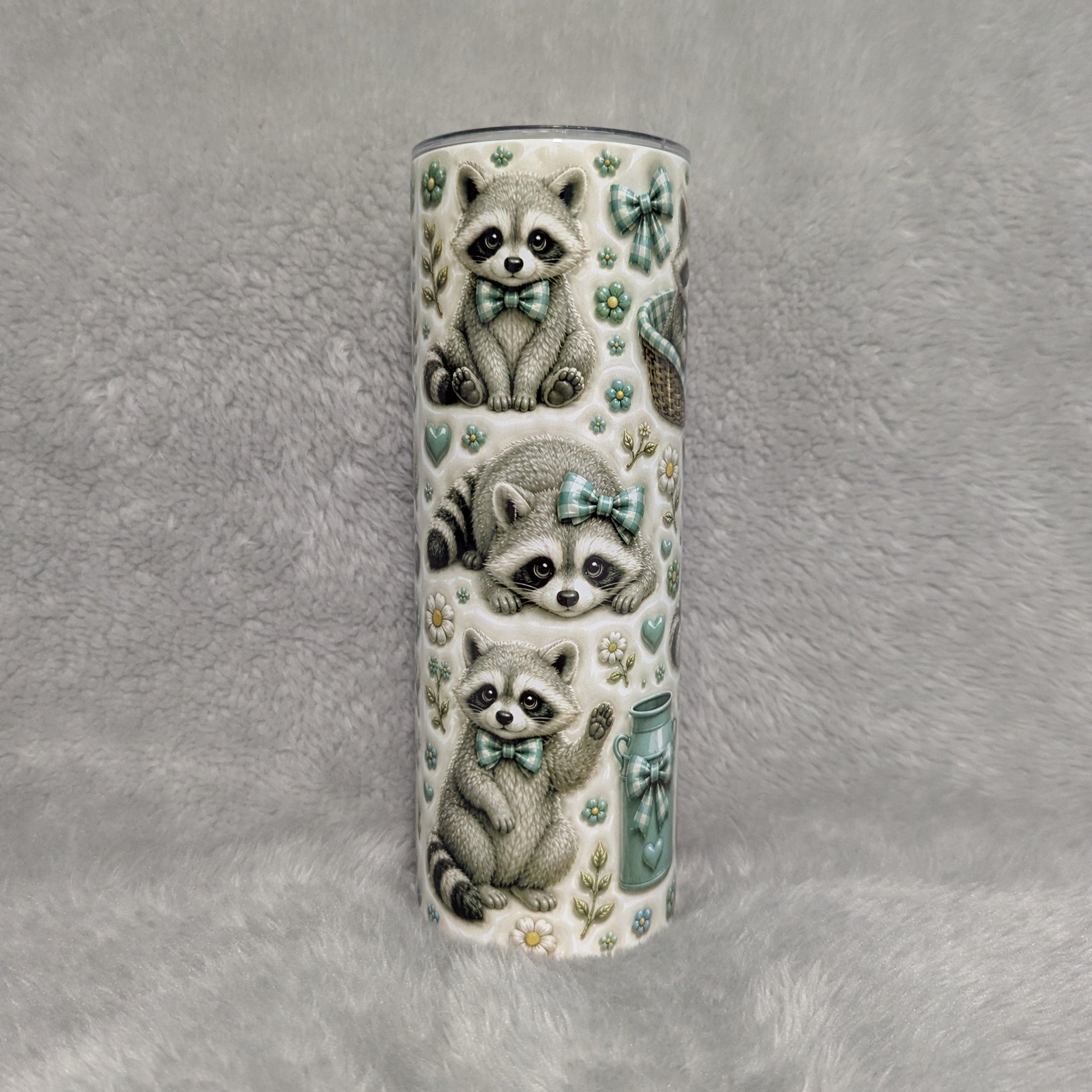 3D Design Raccoon Tumbler 20oz With Reusable Straw