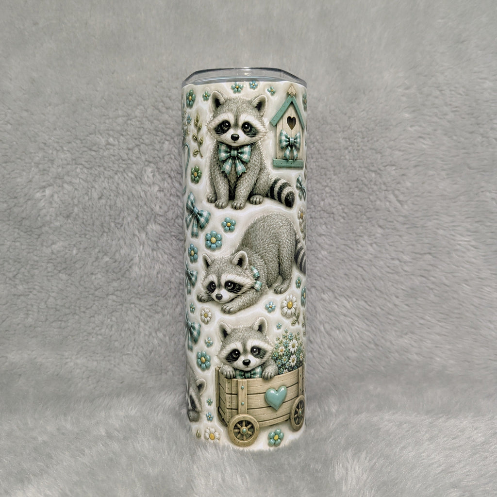 3D Design Raccoon Tumbler 20oz With Reusable Straw