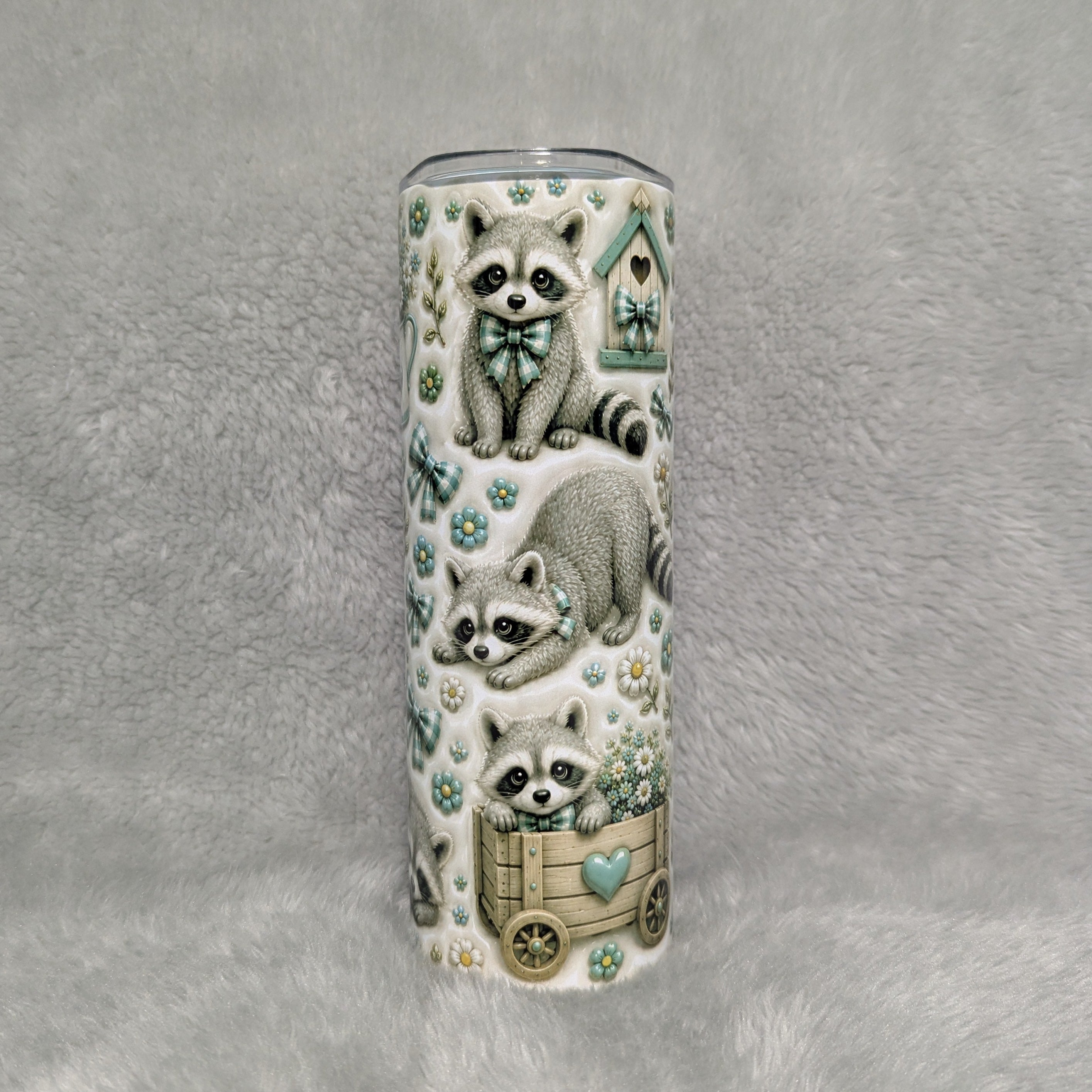 3D Design Raccoon Tumbler 20oz With Reusable Straw