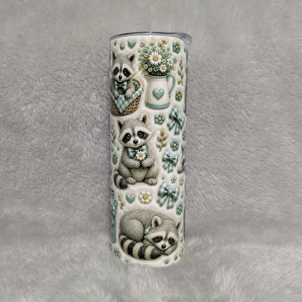 3D Design Raccoon Tumbler 20oz With Reusable Straw