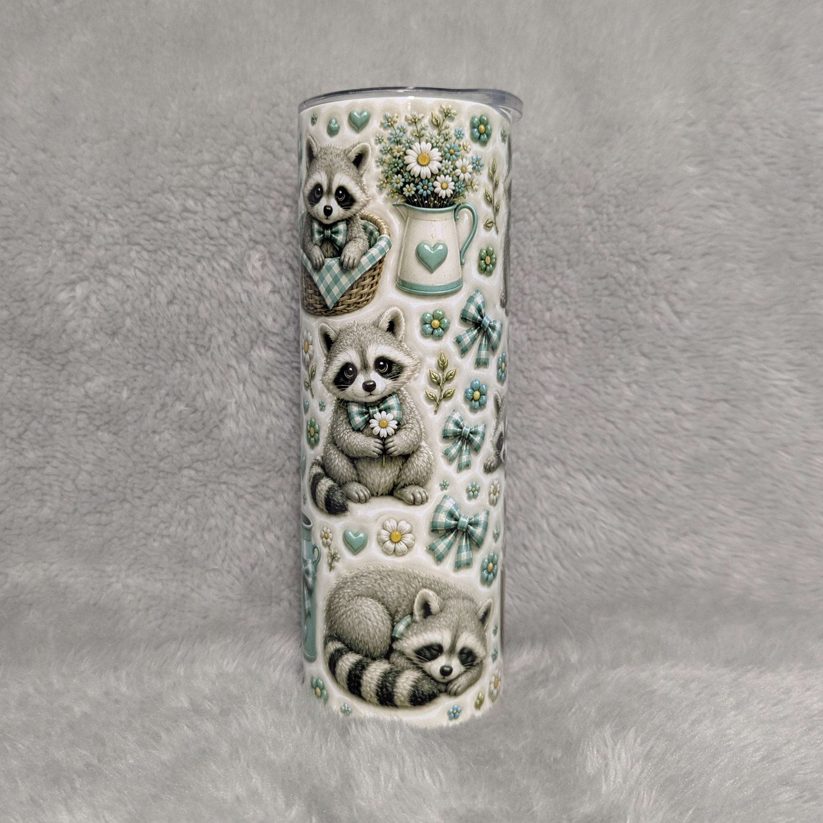 3D Design Raccoon Tumbler 20oz With Reusable Straw