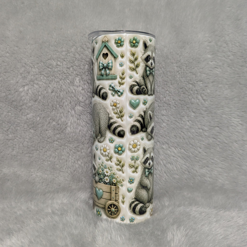 3D Design Raccoon Tumbler 20oz With Reusable Straw