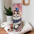 Patriotic Cat Tumbler 20oz With Reusable Straw, Can Be Personalized
