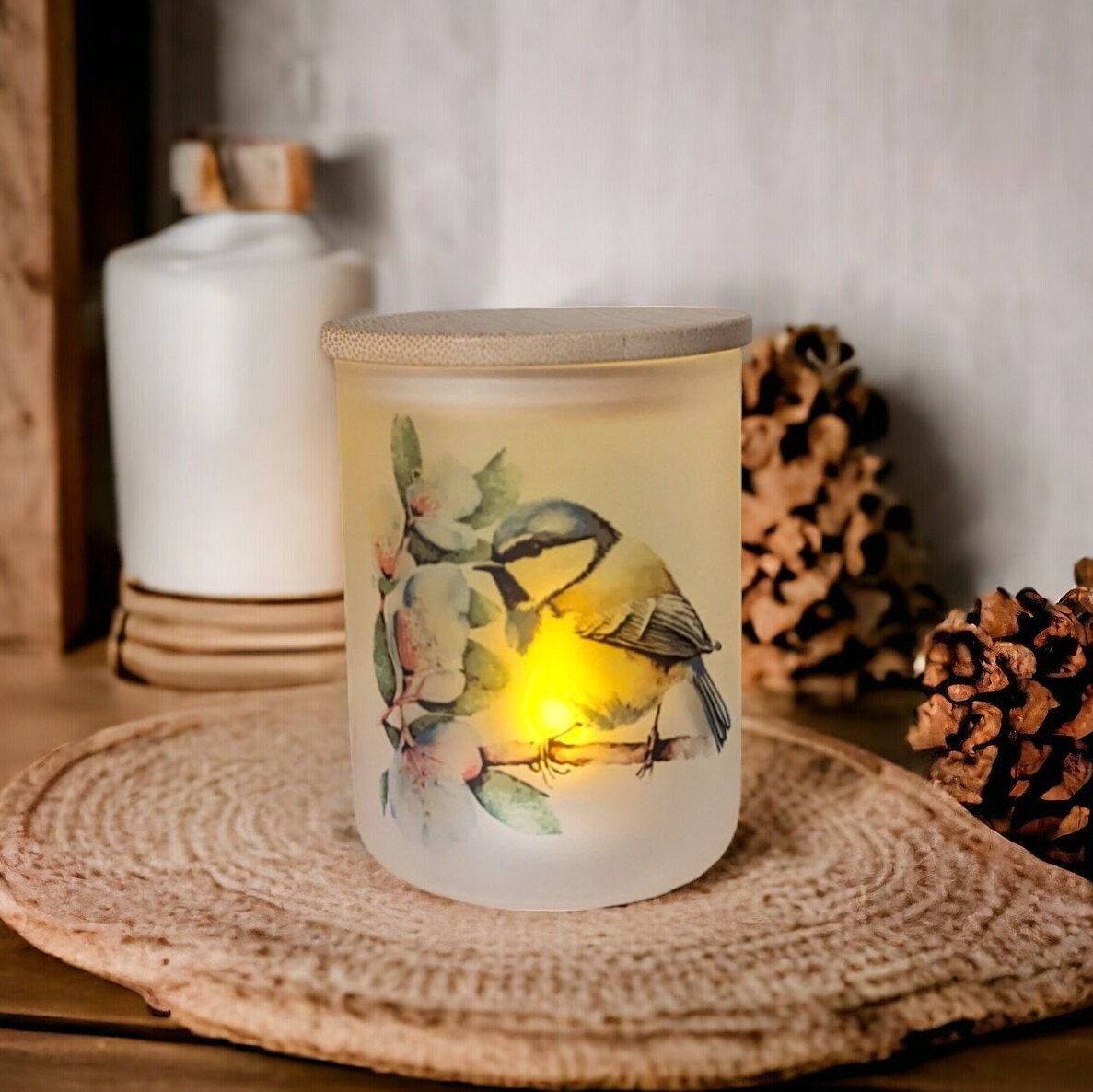 Bird Candle Holder With A Battery Operated Flickering Tea Light