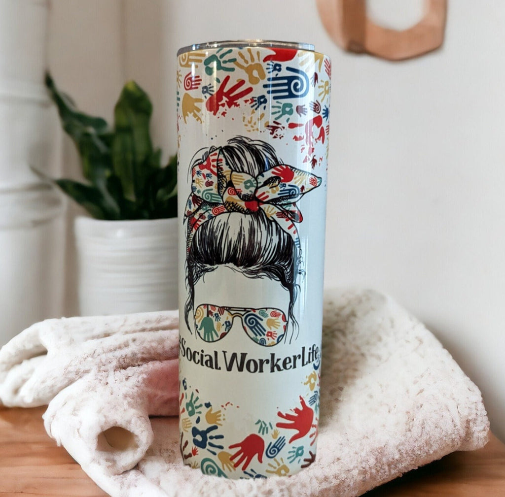 Social Worker Tumbler 20oz With Reusable Straw, Can Be Personalized