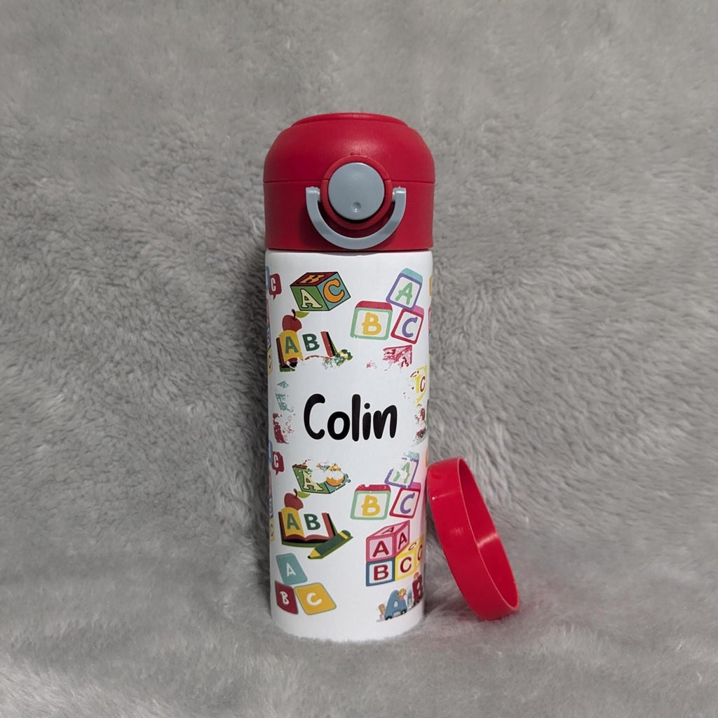 Kids Alphabet Water Bottle 12oz With Reusable Straw Can Be Personalized