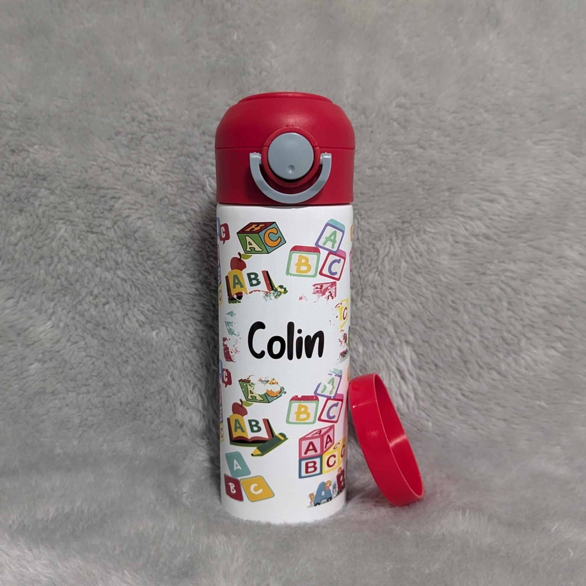 Kids Alphabet Water Bottle 12oz With Reusable Straw Can Be Personalized