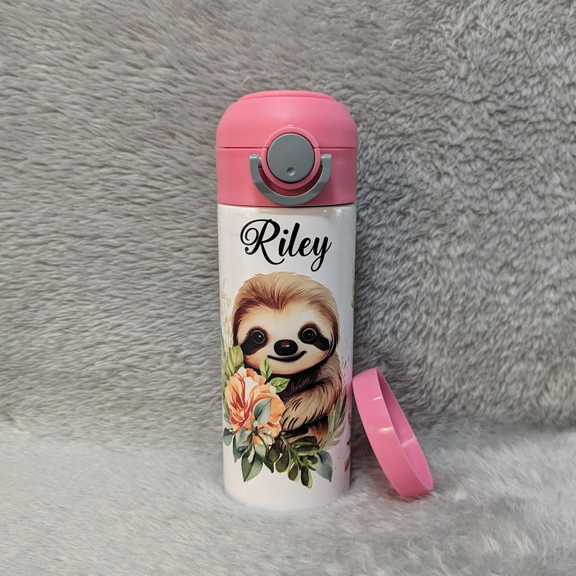 Adorable Sloth Water Bottle for Kids 12oz With Reusable Straw Can Be Personalized
