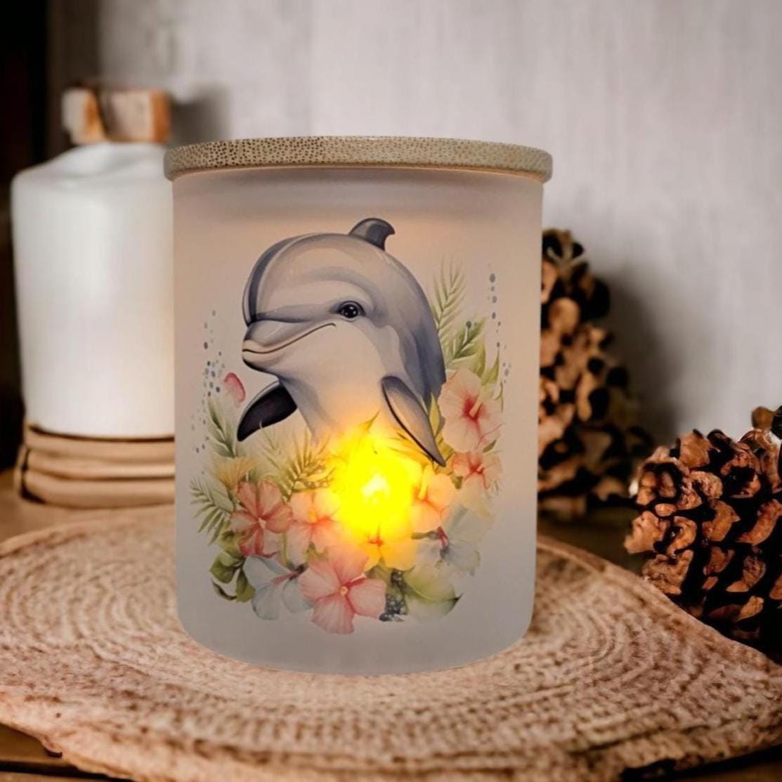 Floral Dolphin Candle Holder With A Battery Operated Flickering Tea Light