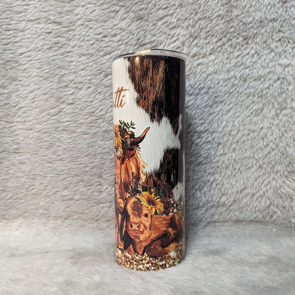 Highland Cow With Calves Tumbler 20oz With Reusable Straw, Can Be Personalized