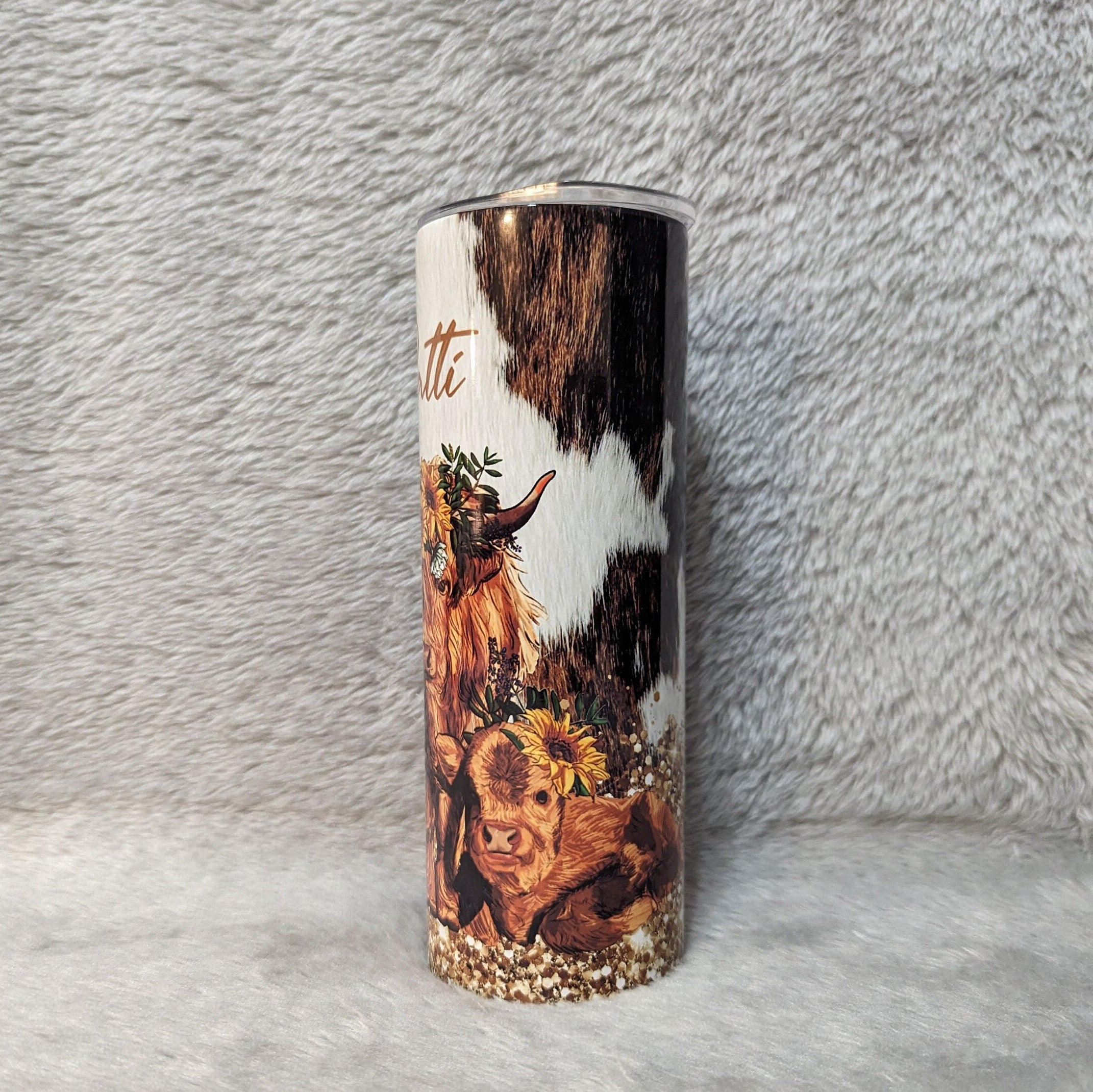 Highland Cow With Calves Tumbler 20oz With Reusable Straw, Can Be Personalized