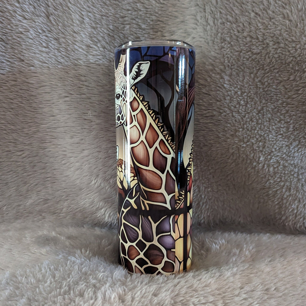 Giraffe Tumbler With A Stained Glass Design 20oz With Reusable Straw, Can Be Personalized