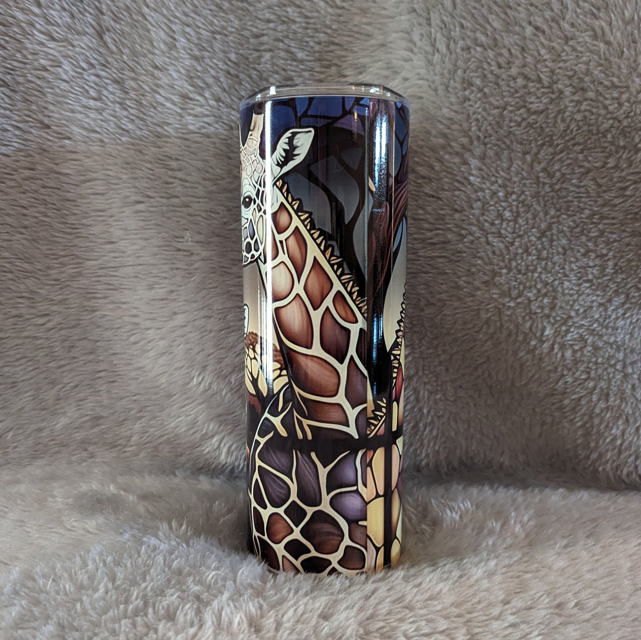 Giraffe Tumbler With A Stained Glass Design 20oz With Reusable Straw, Can Be Personalized