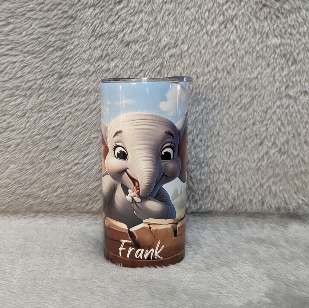 Cute Kids Elephant Tumbler 15oz With Reusable Straw, Can Be Personalized