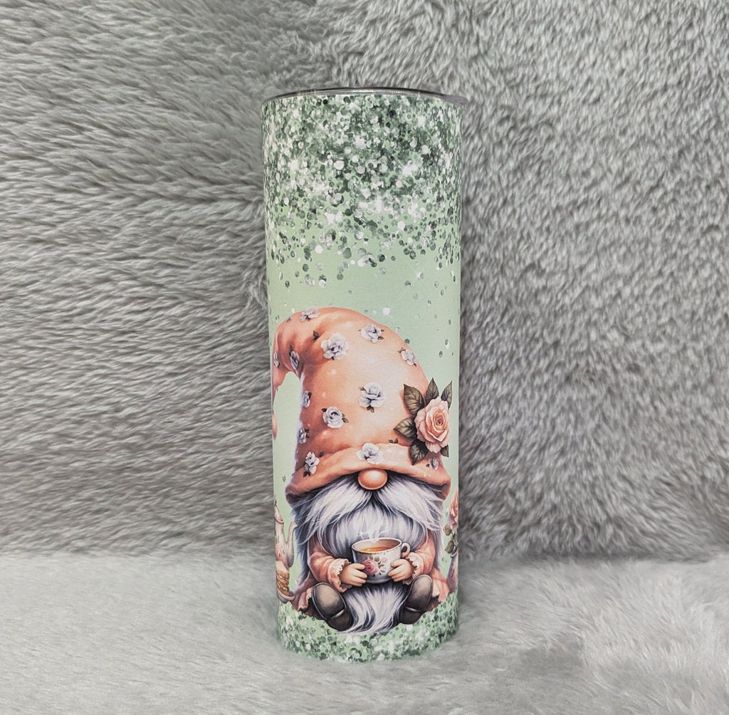 Tea Time Picnic Gnomes Tumbler 20oz With Reusable Straw, Can Be Personalized