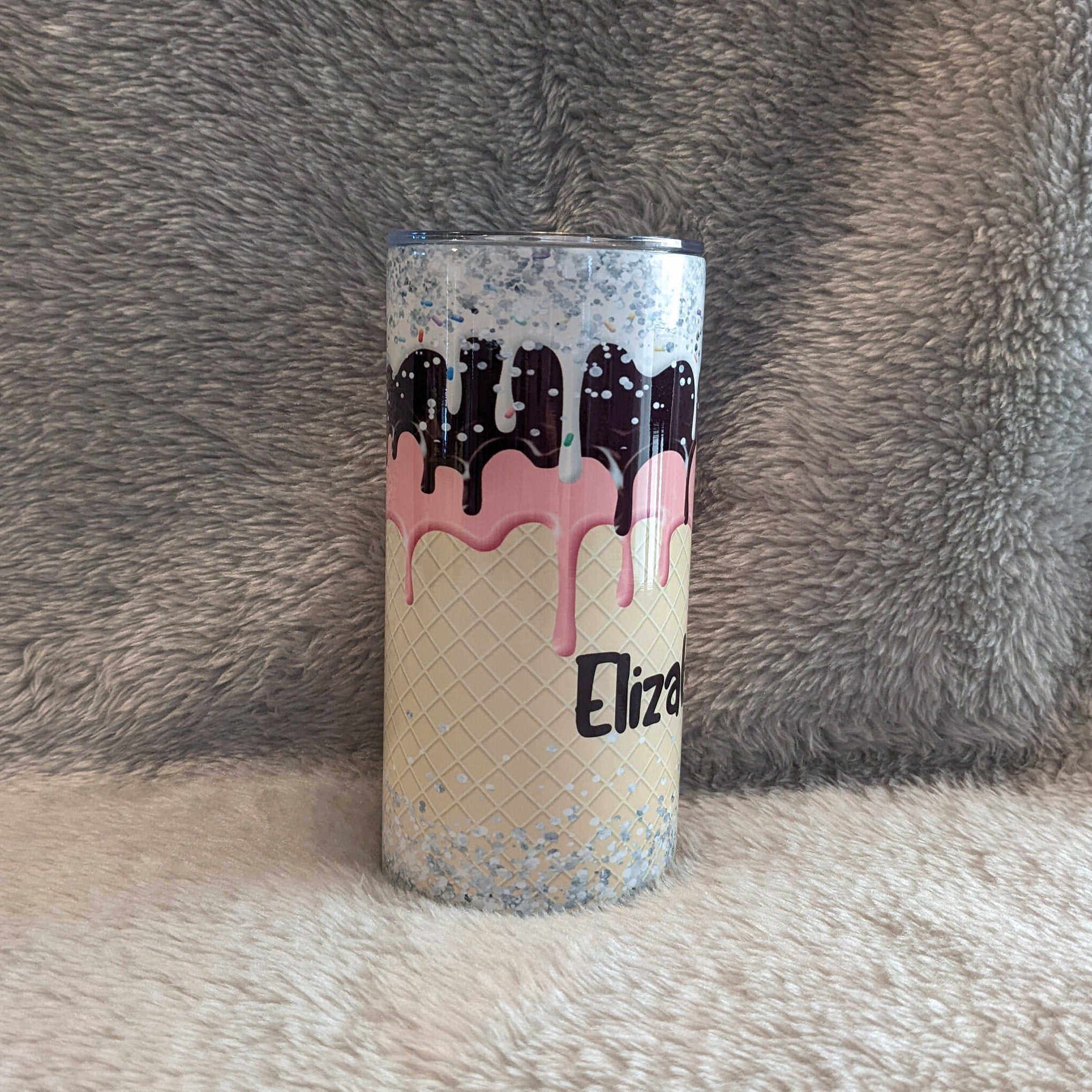 Kids Ice Cream Tumbler 15oz With Reusable Straw, Can Be Personalized