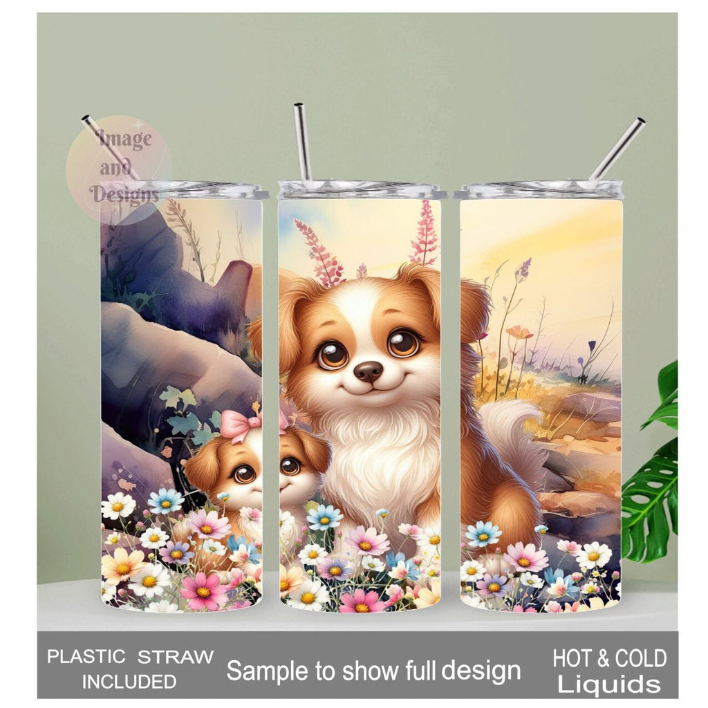 Puppy Tumbler 20oz With Reusable Straw, Can Be Personalized