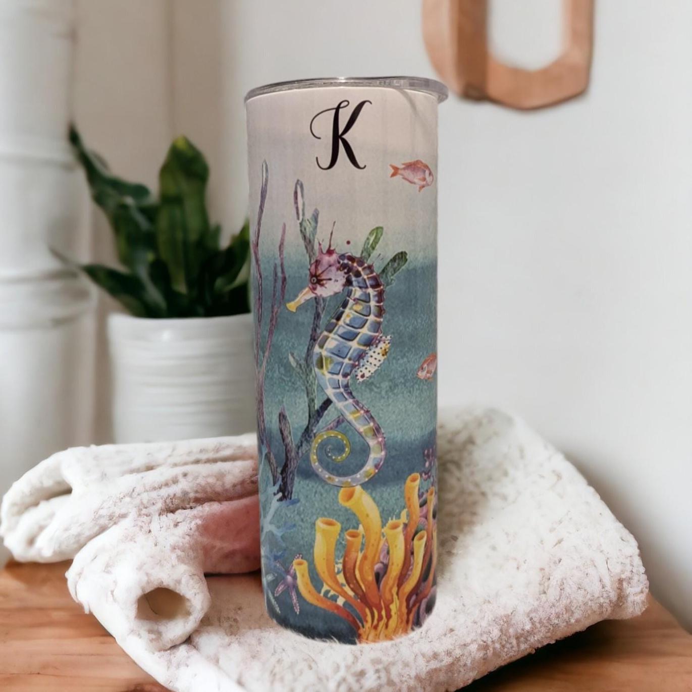 Seahorse Tumbler 20oz With Reusable Straw, Can Be Personalized