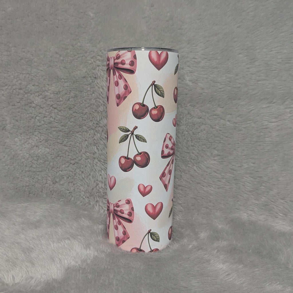 Cherry Bows & Hearts Tumbler 20oz with Reusable Straw