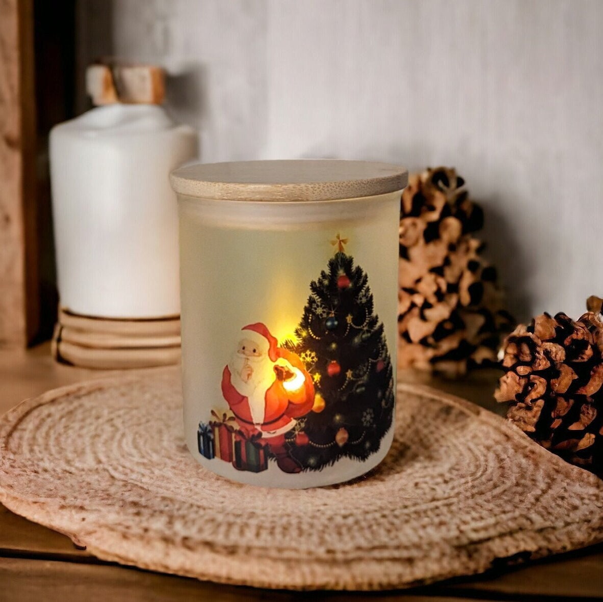 Christmas Santa Candle Holder With A Battery Operated Flickering Tea Light
