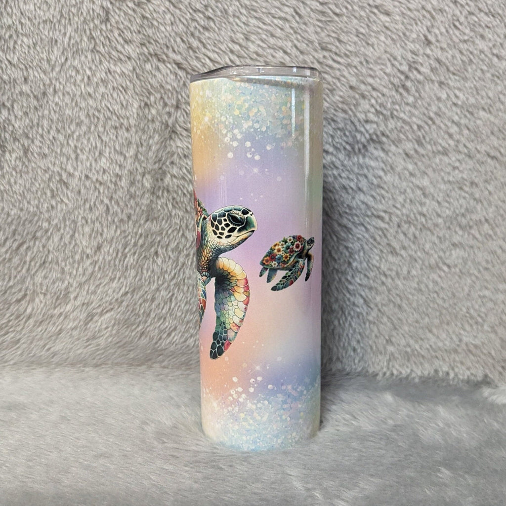 Floral Sea Turtle Tumbler 20oz Tumber With Reusable Straw, Can Be Personalized