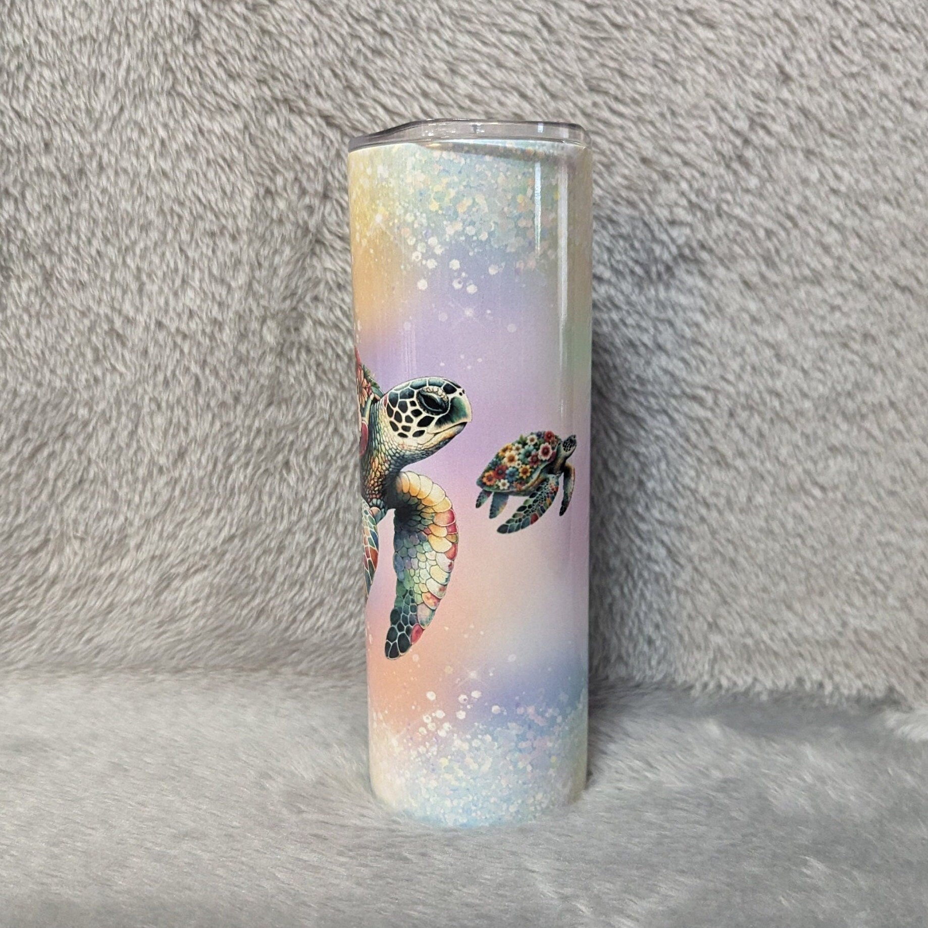 Floral Sea Turtle Tumbler 20oz Tumber With Reusable Straw, Can Be Personalized