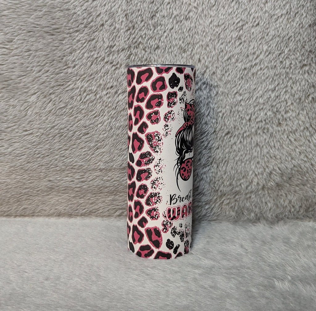 Breast Cancer Warrior Tumbler With A Pink Leopard Print 20oz With Reusable Straw, Can Be Personalized