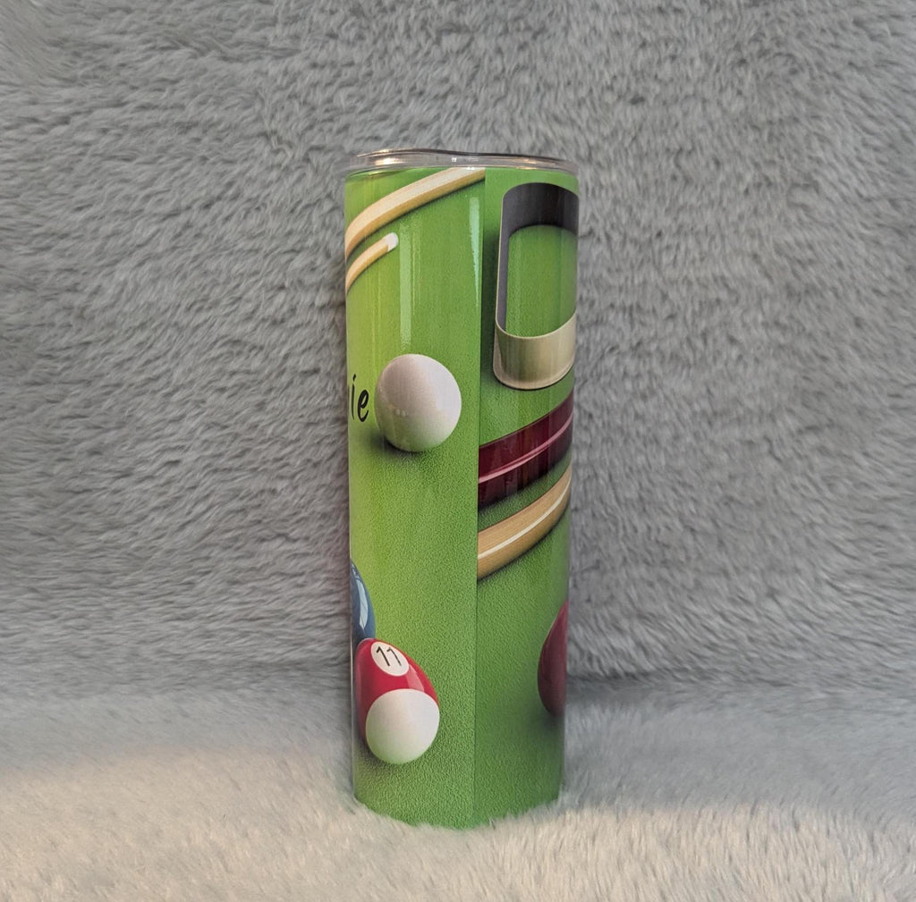 Pool Ball Table with Pool Balls Tumbler 20oz With Reusable Straw, Can Be Personalized