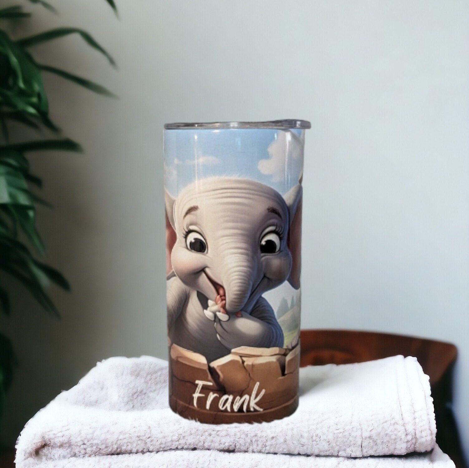 Cute Kids Elephant Tumbler 15oz With Reusable Straw, Can Be Personalized