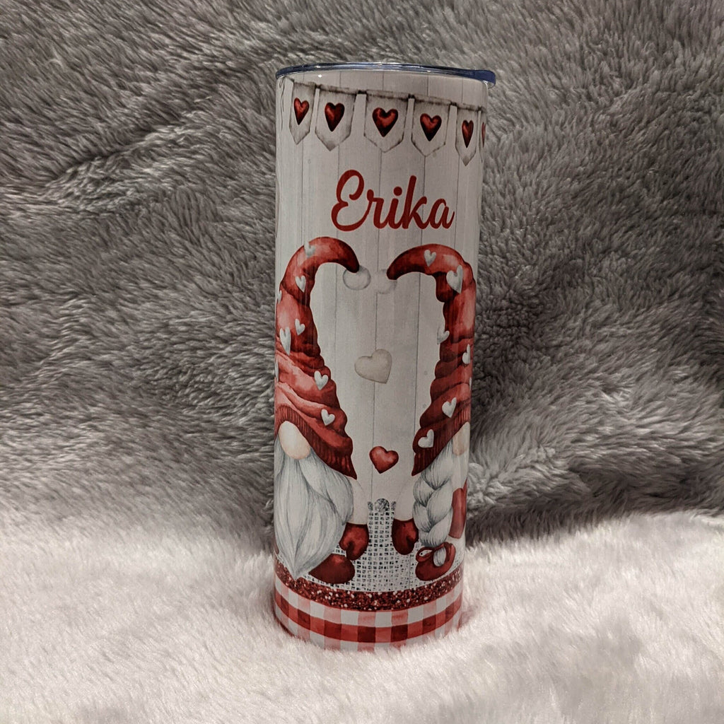Pretty Gnome Tumbler With Gnomes and The Word LOVE 20oz With Reusable Straw, Can Be Personalized
