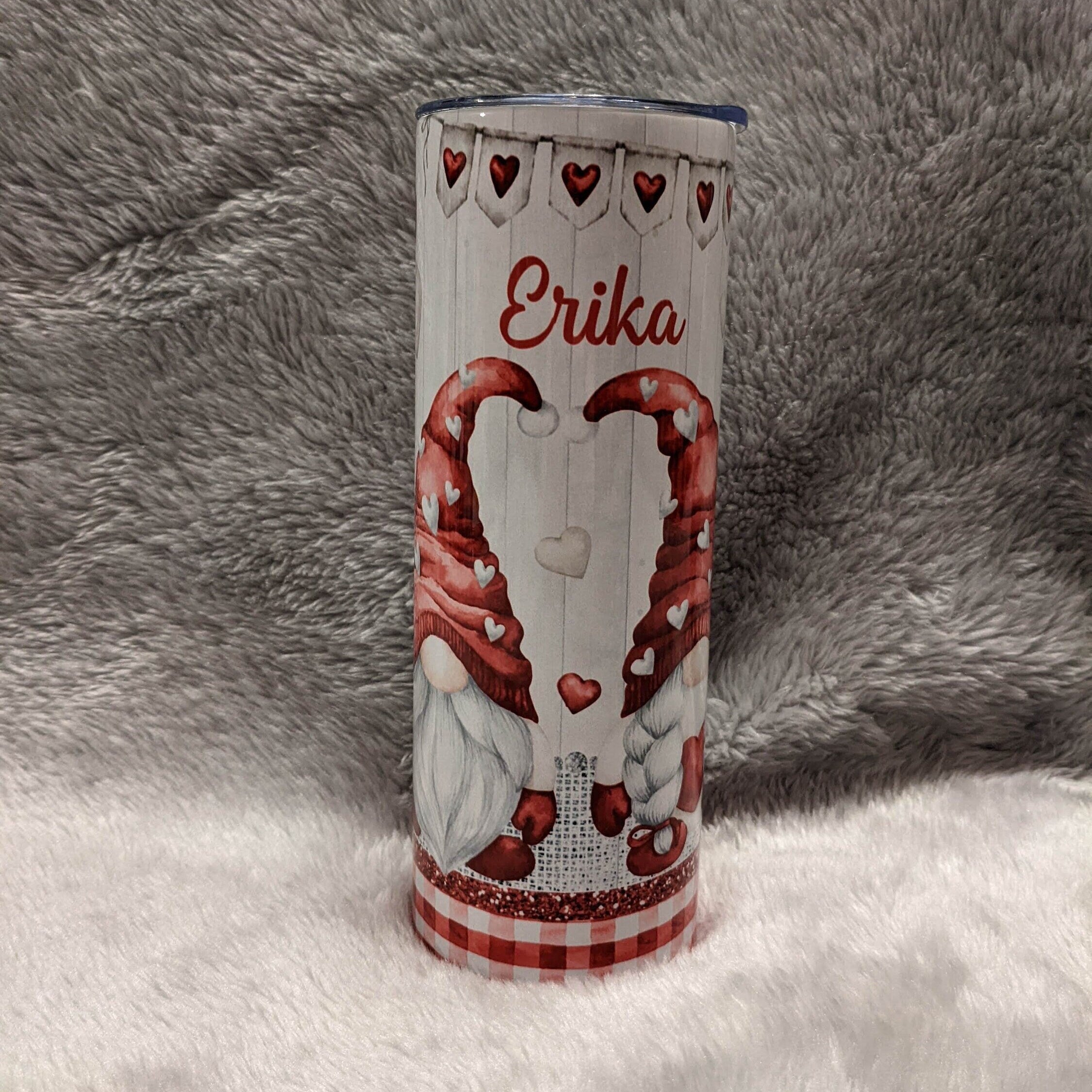Pretty Gnome Tumbler With Gnomes and The Word LOVE 20oz With Reusable Straw, Can Be Personalized