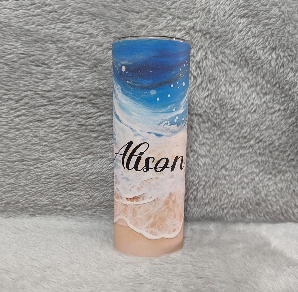Personalized Beach Tumbler 20oz With Reusable Straw, Can Be Personalized