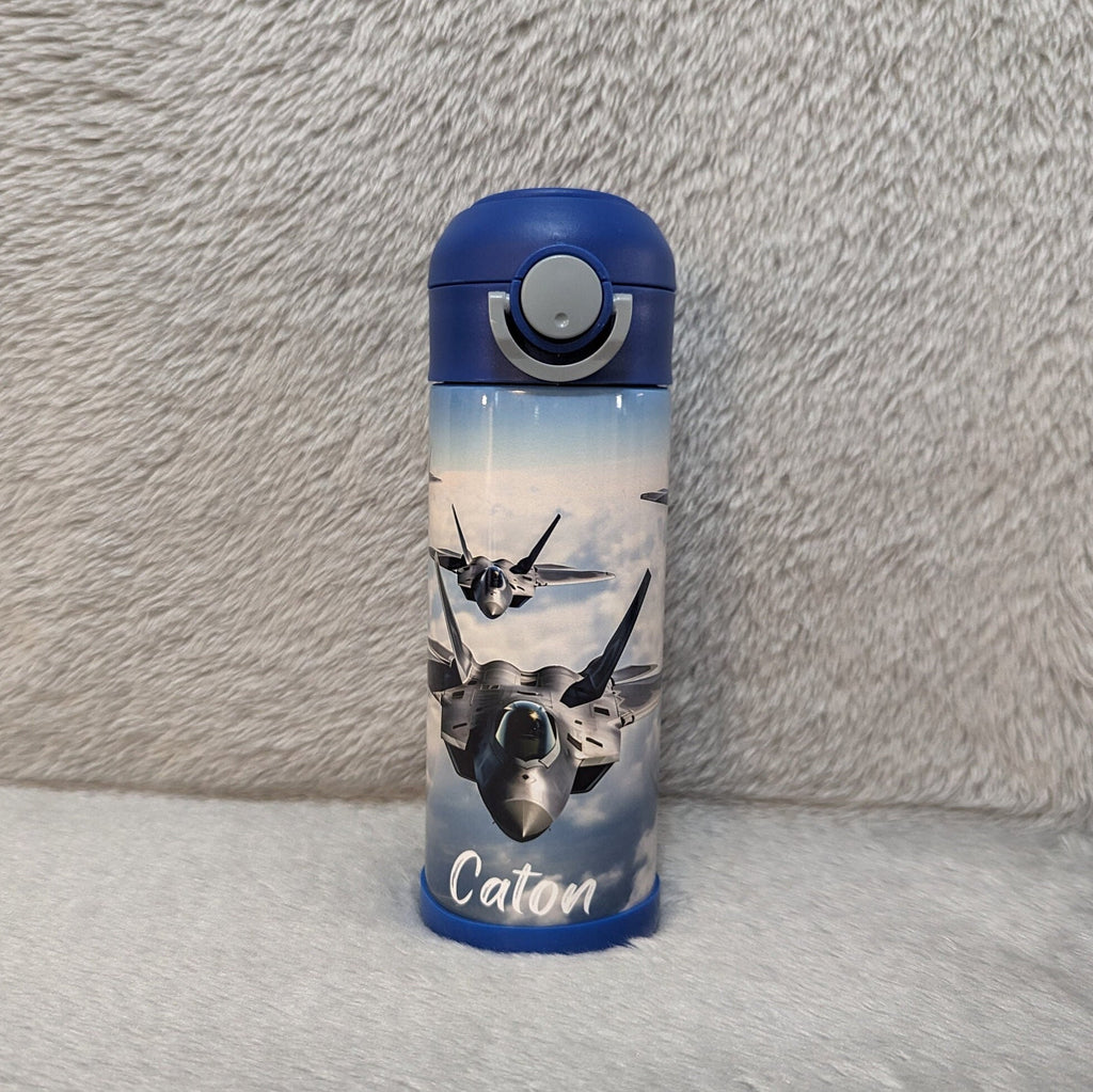 Kids Jet Water Bottle 12oz With Reusable Straw Can Be Personalized