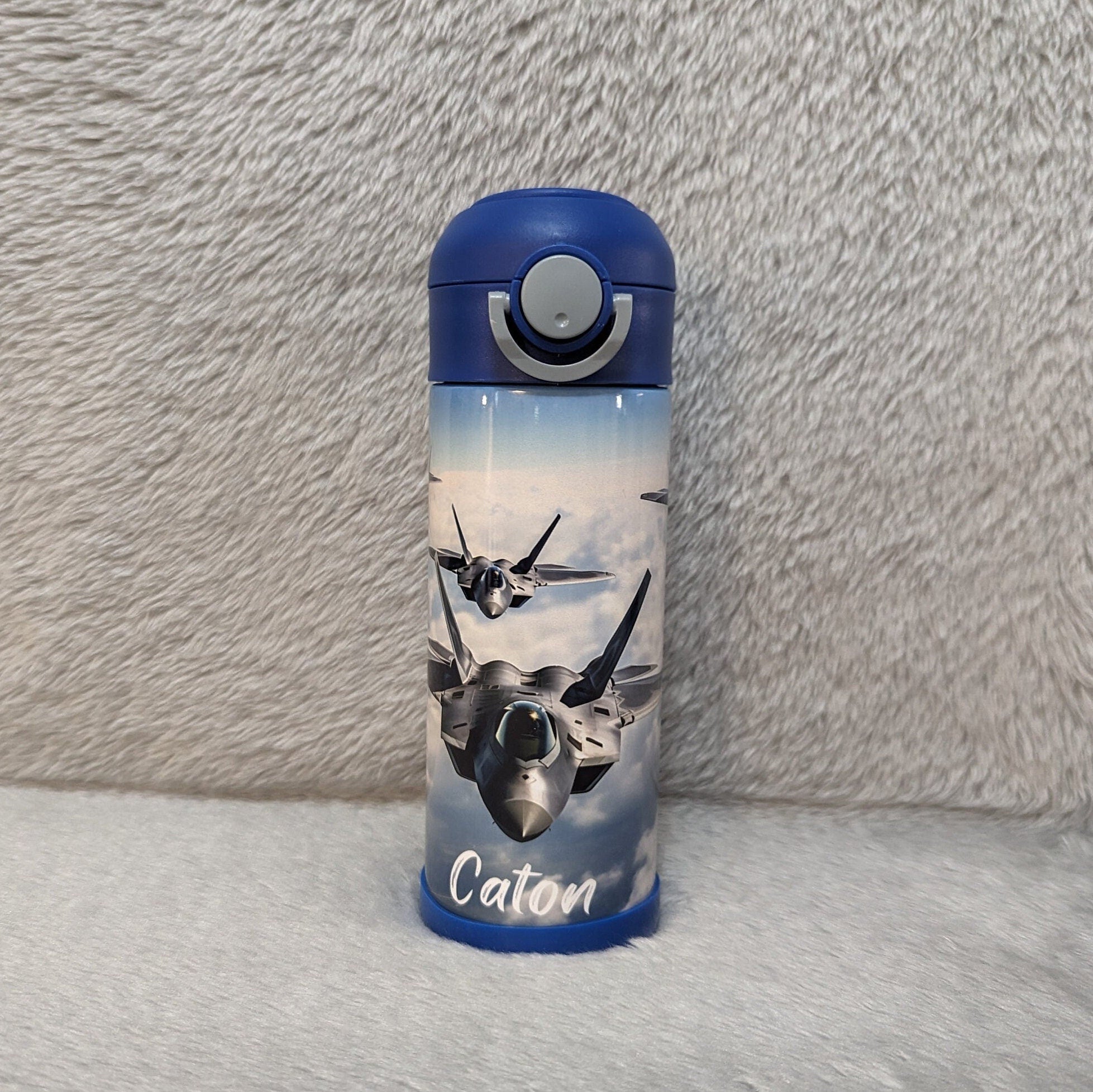 Kids Jet Water Bottle 12oz With Reusable Straw Can Be Personalized