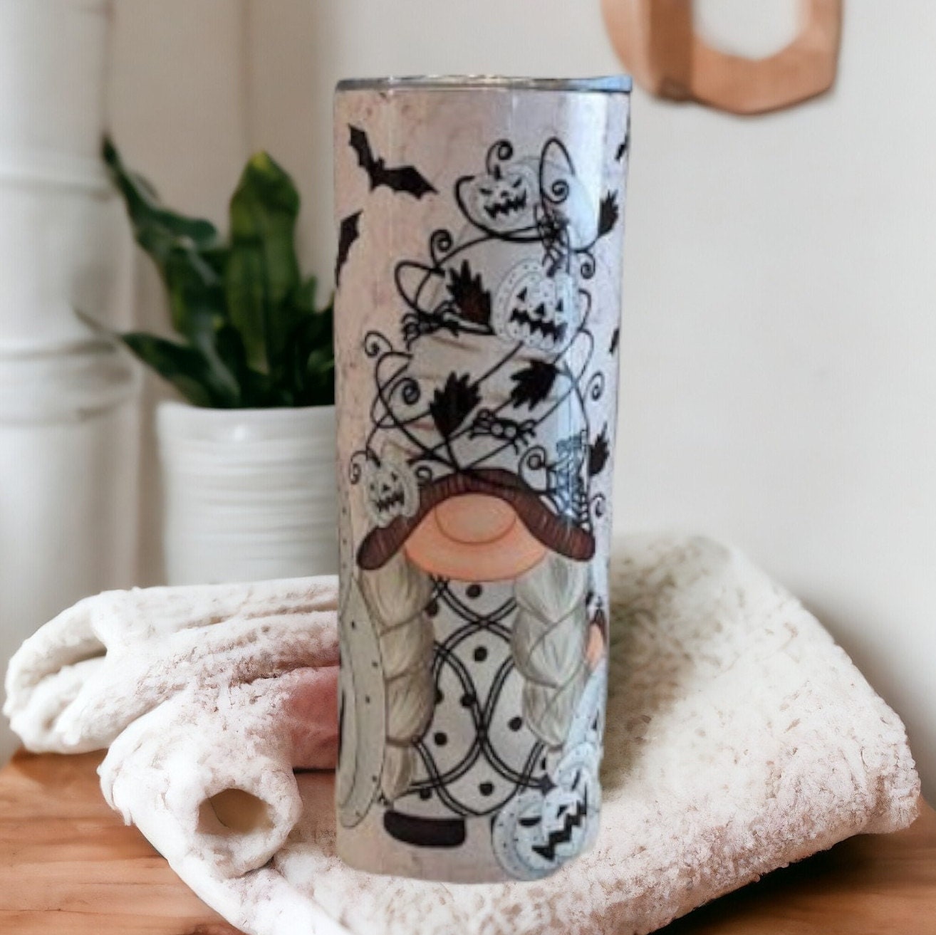 Halloween Gnome Tumbler 20oz With Reusable Straw, Can Be Personalized