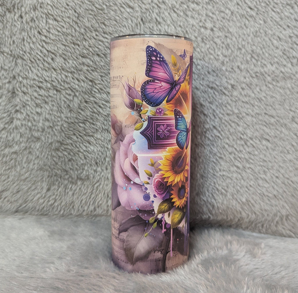 Floral Cross Tumbler 20oz Tumbler With Reusable Straw
